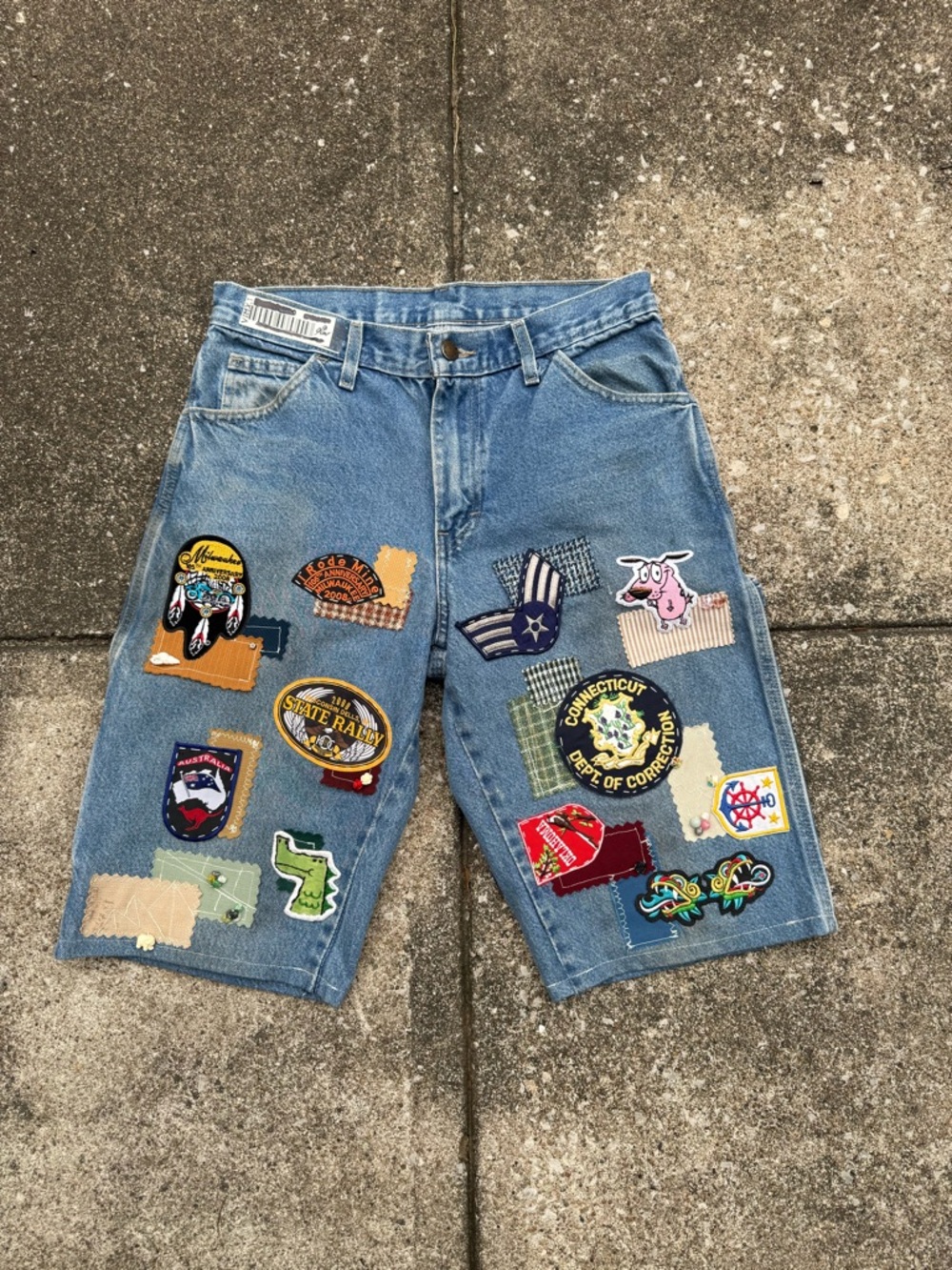 Custom Dickies Rework Light Blue Faded 1of1 Shorts - Patchwork